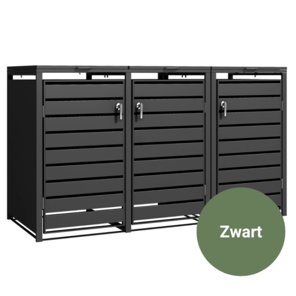 3 containers | Kliko Ombouw Metaal 3 Deurs Zwart Ralkleur 9017