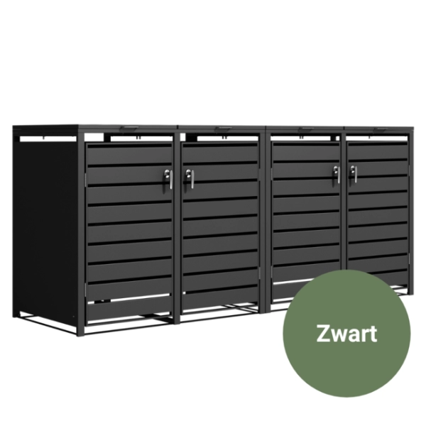 4 containers | Kliko Ombouw Metaal 4 Deurs Zwart Ralkleur 9017
